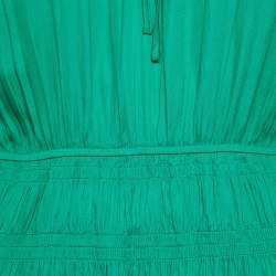 Maje Green Crepe Elasticized and Ruffle Detail Mini Dress M