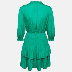 Maje Green Crepe Elasticized and Ruffle Detail Mini Dress M