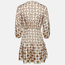 Pre Owned Maje Off-White Geometric Print Silk Mini Dress S