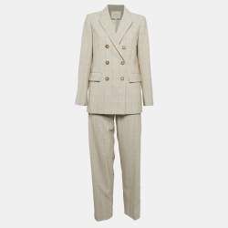 Maje Beige Glen Check Crepe Double Breasted Pants Suit L
