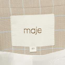 Maje Beige Glen Check Crepe Double Breasted Pants Suit L