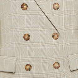 Maje Beige Glen Check Crepe Double Breasted Pants Suit L