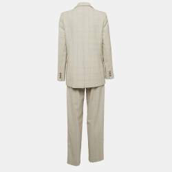 Maje Beige Glen Check Crepe Double Breasted Pants Suit L