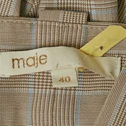 Maje Beige Glen Check Crepe Double Breasted Pants Suit L