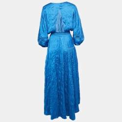 Maje Blue Textured Crepe Lace Trimmed Top and Skirt Set L
