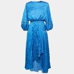 Maje Blue Textured Crepe Lace Trimmed Top and Skirt Set L