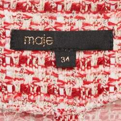 Pre Owned Maje Red Lurex Tweed V-Neck Mini Dress XS