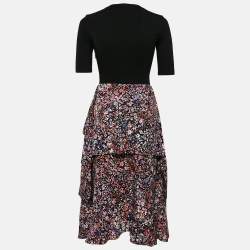 Pre Owned Maje Multicolor Floral Print Crepe and Cotton Knit Midi Dress S