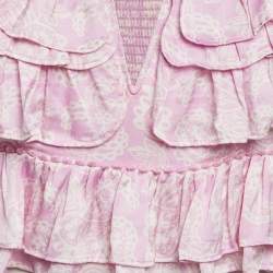 Pre Owned Maje Pink Paisley Print Satin Ruffled Crop Top S