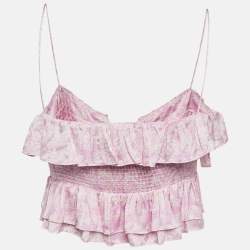 Pre Owned Maje Pink Paisley Print Satin Ruffled Crop Top S