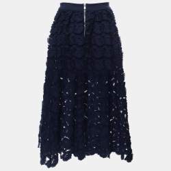 Pre Owned Maje Blue Fabric Floral Lace Midi Skirt S