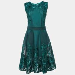 Pre Owned Maje Emerald Green Embroidered Mesh Knee-Length Dress L