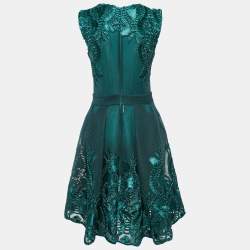 Pre Owned Maje Emerald Green Embroidered Mesh Knee-Length Dress L