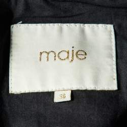 Pre Owned Maje Black Leather Zip-Up Fringed Hem Detail Jacket M