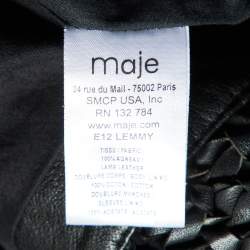 Pre Owned Maje Black Leather Zip-Up Fringed Hem Detail Jacket M