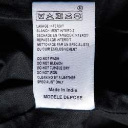 Pre Owned Maje Black Leather Zip-Up Fringed Hem Detail Jacket M