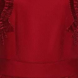 Pre Owned Maje Red Mesh Embroidered Mini Dress L