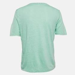 Maje Green Linen Knit Crochet Detail Top L