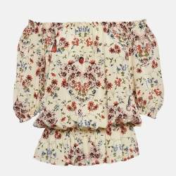 Maje Cream Printed Silk Top M