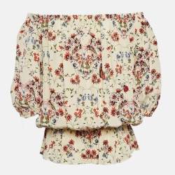 Maje Cream Printed Silk Top M
