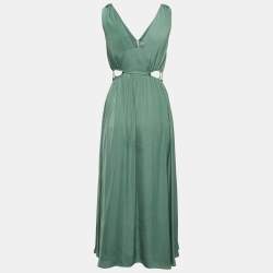 Pre Owned Maje Green Crepe Cut-Out V-Neck Midi Dress XS