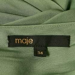 Pre Owned Maje Green Crepe Cut-Out V-Neck Midi Dress XS