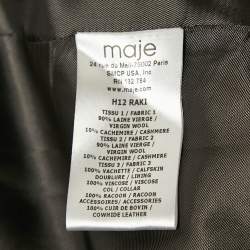 Pre Owned Maje Grey Wool Buckle Detail Fur Hooded Coat M