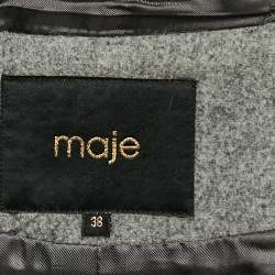 Pre Owned Maje Grey Wool Buckle Detail Fur Hooded Coat M