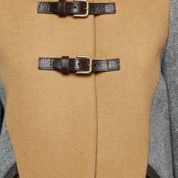 Pre Owned Maje Grey Wool Buckle Detail Fur Hooded Coat M