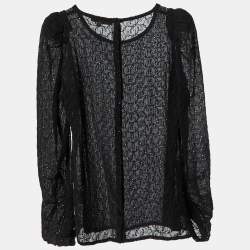 Maje Black Embroidered Crepe Top M