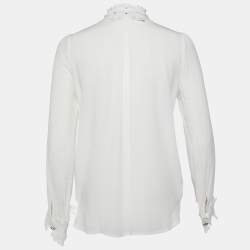 Pre Owned Maje White Crepe Floral Lace Trim Cassi Blouse S