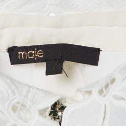 Pre Owned Maje White Crepe Floral Lace Trim Cassi Blouse S