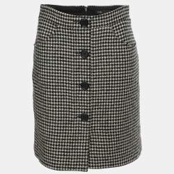Maje White/Black Wool Blend Button Detail Mini Skirt M