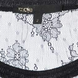 Pre Owned Maje Black Floral Lace Full Sleeve Top M