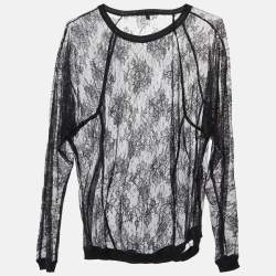 Pre Owned Maje Black Floral Lace Full Sleeve Top M