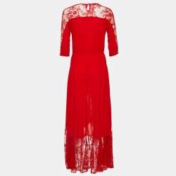Maje Rouge Crepe & Lace Ritema Midi Dress M