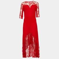 Maje Rouge Crepe & Lace Ritema Midi Dress M