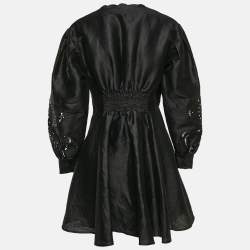 Maje Black Studded Linen Cut-Out Detail Mini Riclint Dress M
