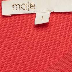 Pre Owned Maje Red Crepe Ruffled Neck Mini Dress S