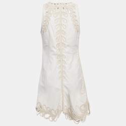 Pre Owned Maje White Embroidered Gabardine Cotton Cut-Out Detail Mini Dress XL