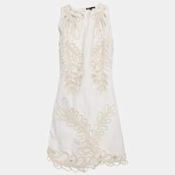 Pre Owned Maje White Embroidered Gabardine Cotton Cut-Out Detail Mini Dress XL