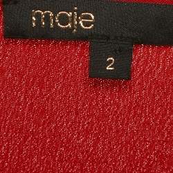 Maje Red Crepe Lace Trim Detail Fringed Mini Dress M