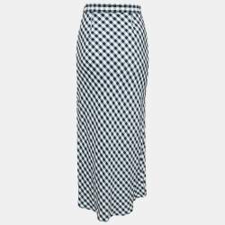 Maje Navy Blue/White Gabardine Faux Wrap Ruffled Maxi Skirt S