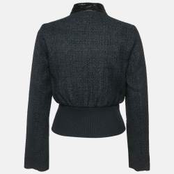 Maje Black Tweed Button Front Contrast Trimmed  Jacket XS
