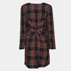 Maje Multicolor Check Fabric Draped Plaid Dress M