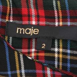 Maje Multicolor Check Fabric Draped Plaid Dress M