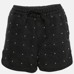 Pre Owned Maje Black Studded Denim Shorts M Waist 27"