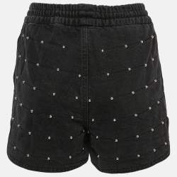 Pre Owned Maje Black Studded Denim Shorts M Waist 27"