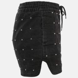 Pre Owned Maje Black Studded Denim Shorts M Waist 27"