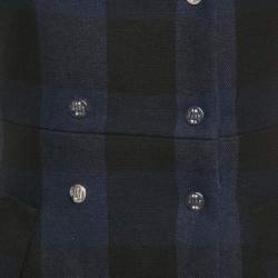 Pre Owned Maje Black/Blue Plaid Cotton Blend Double Breasted Mini Dress S